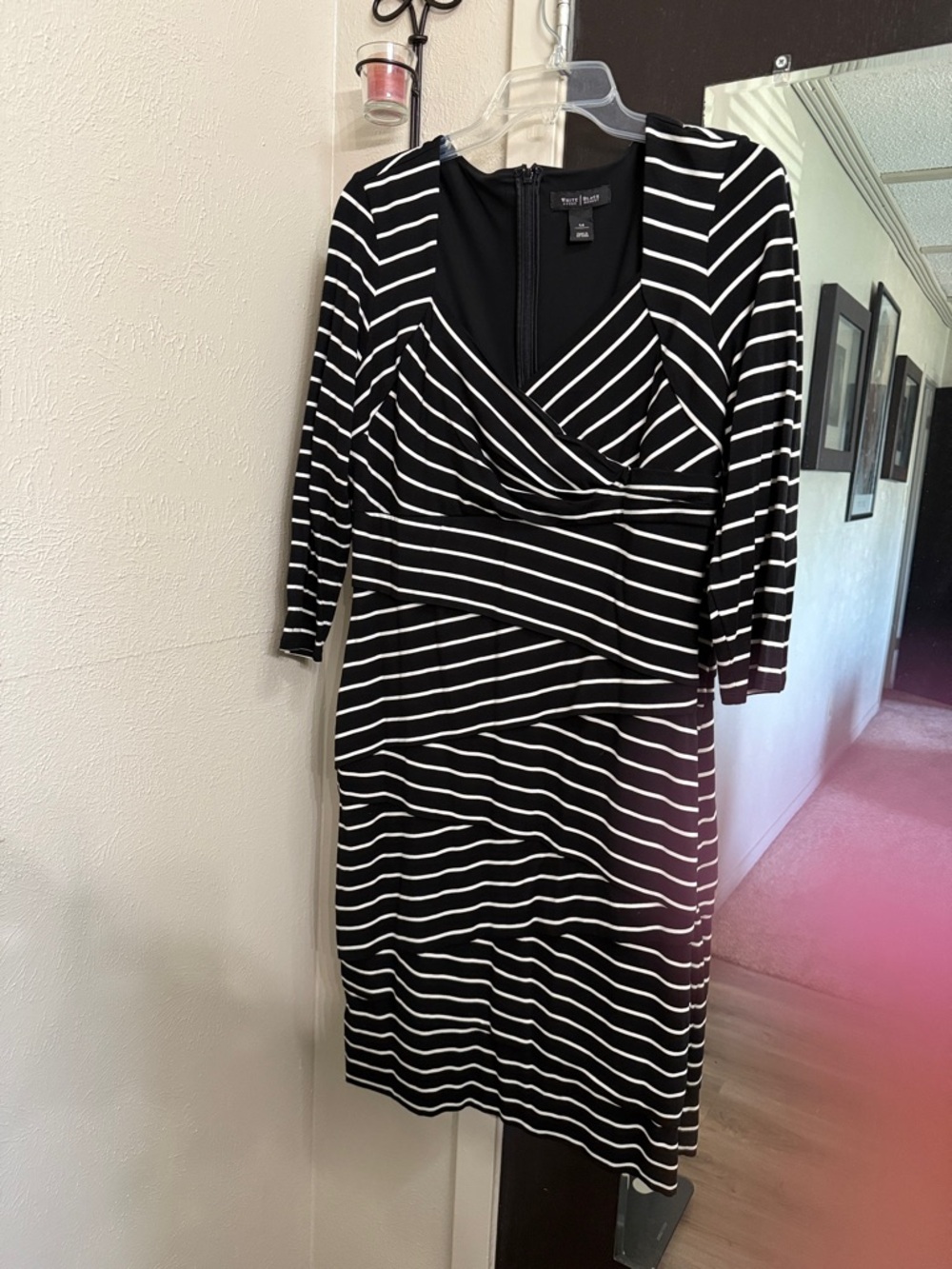 White House Black Market Black and White Striped Midi Dress